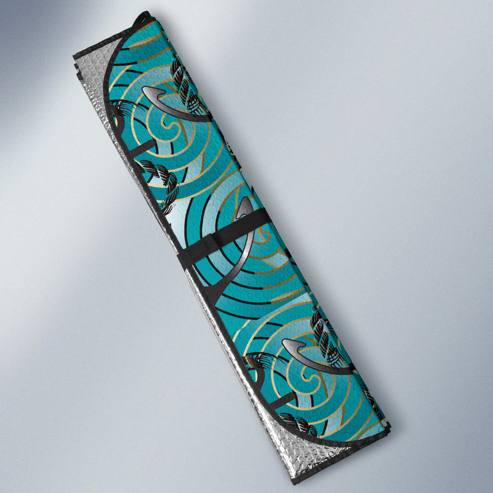 Anchor Nautical Green Background Car Sun Shade
