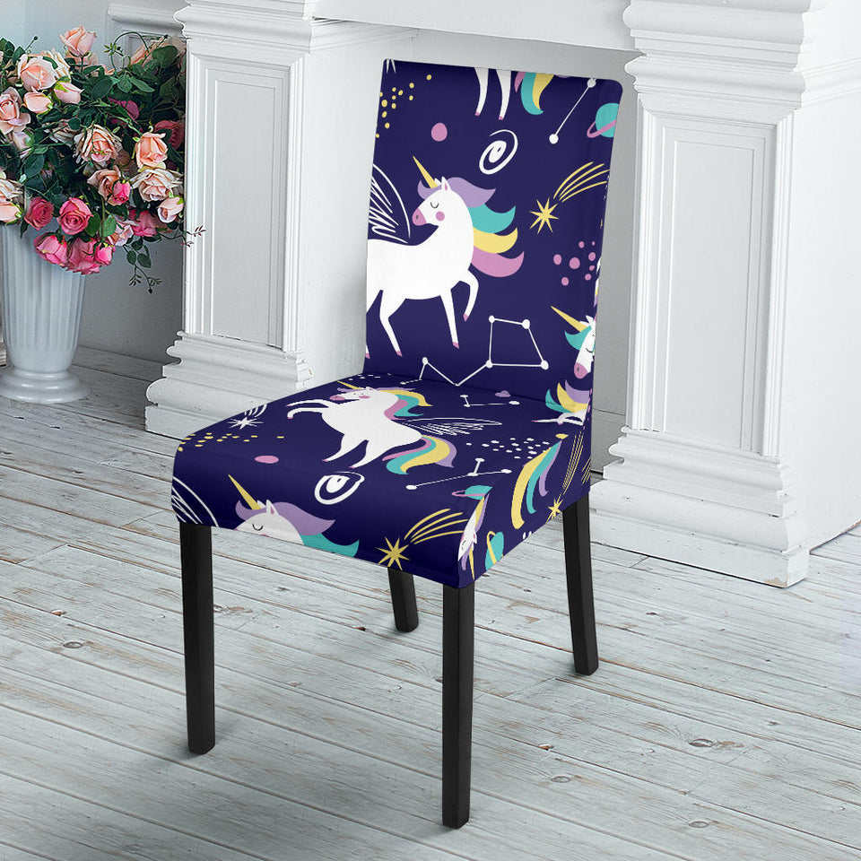 Hand Drawn Cute Unicorn Star Planet Dining Chair Slipcover