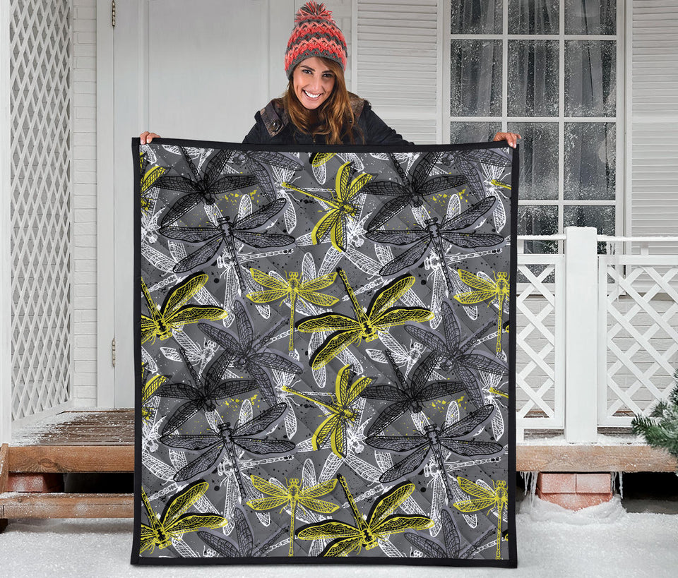 Hand Drawn Dragonfly Pattern Premium Quilt