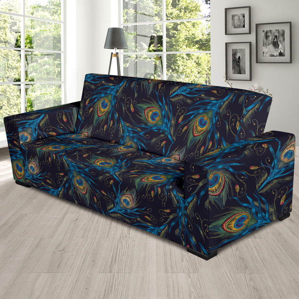 Beautiful Peacock Feather Pattern Sofa Slipcover