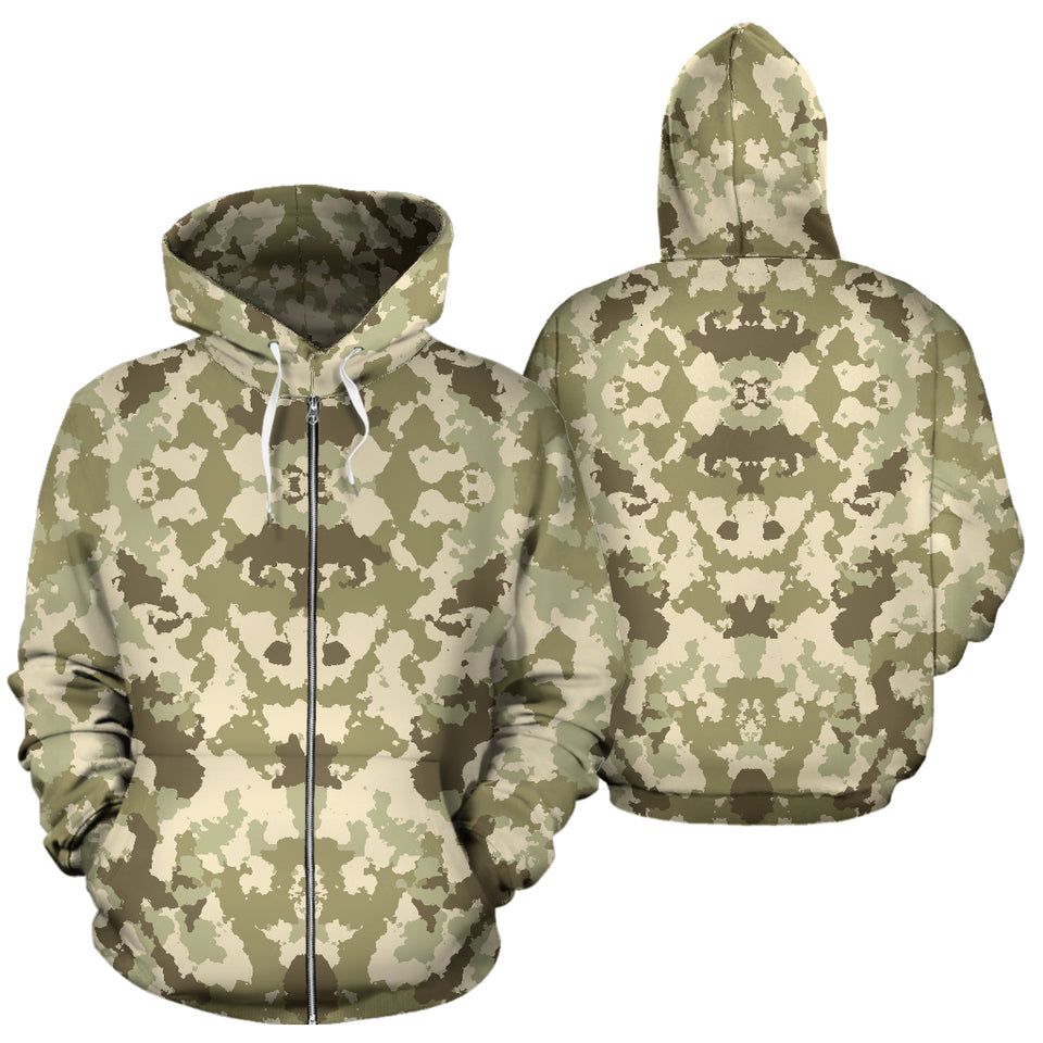 Light Green Camouflage Pattern Zip Up Hoodie