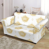 Gold Ornamental Lotue Waterlily Symbol Pattern Loveseat Couch Slipcover