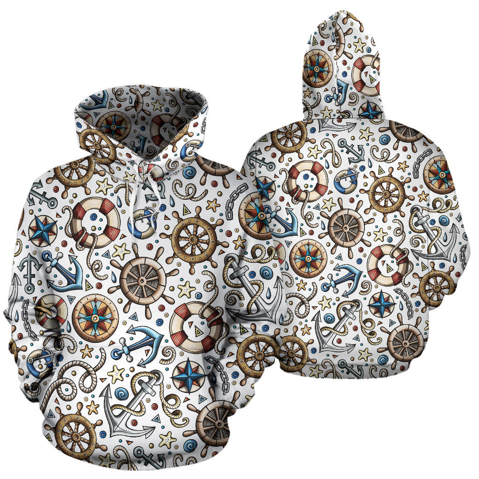 Cute Nautical Steering Wheel Anchor Pattern Men Women Pullover Hoodie