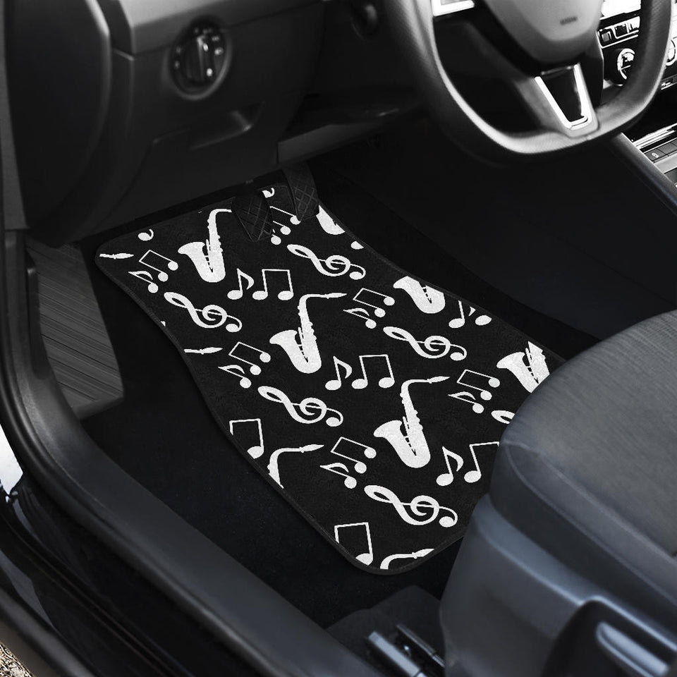 Saxophone Music Notes Treble Clef Black White Theme Front And Back Car Mats