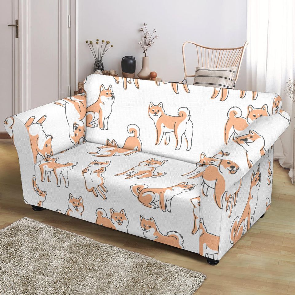 Shiba Inu Dog Pattern Loveseat Couch Slipcover