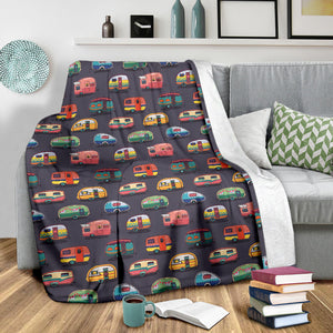 Camper Van Pattern Print Design 02 Premium Blanket