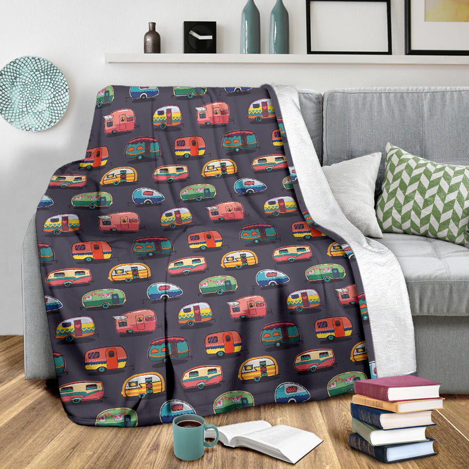 Camper Van Pattern Print Design 02 Premium Blanket