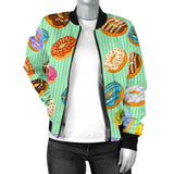 Colorful Donut Pattern Green Background Women'S Bomber Jacket
