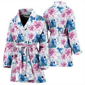 Hummingbird Pattern Print Design 02 Women's Bathrobe