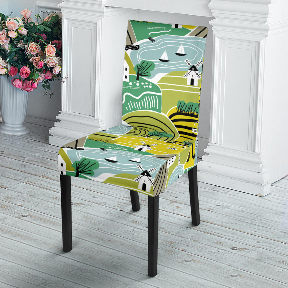 Hand Drawn Windmill Pattern Dining Chair Slipcover