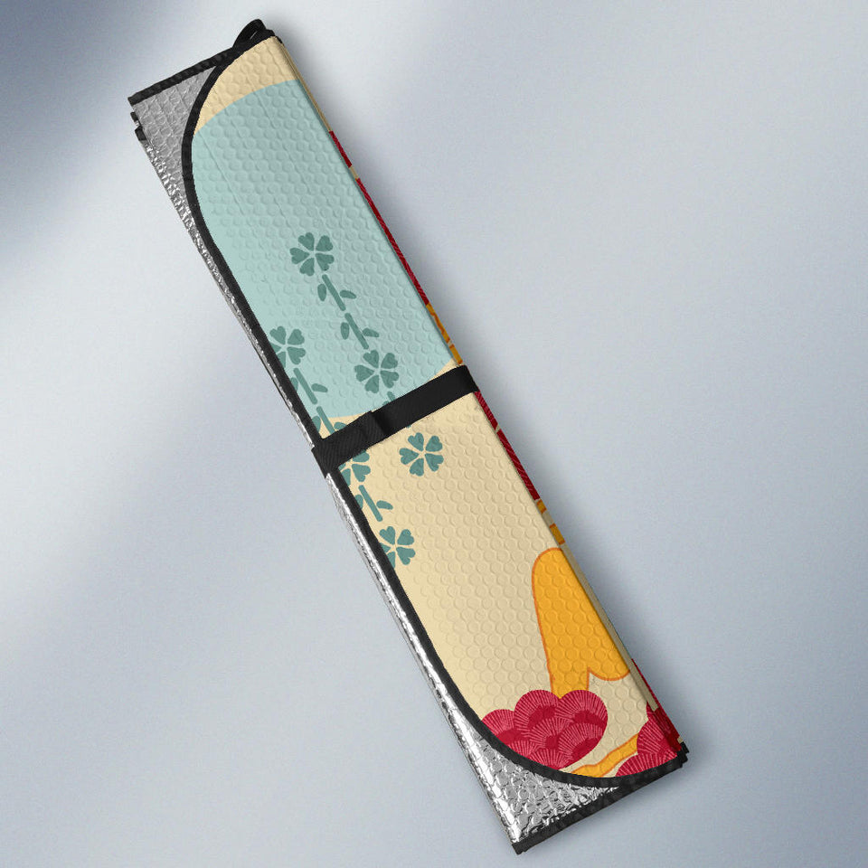 Red Bonsai Gray Sun Japanese Pattern Car Sun Shade