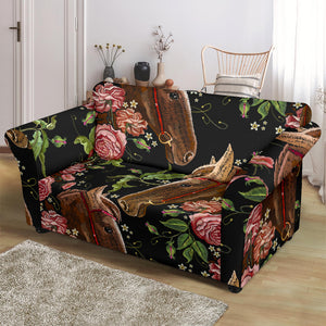 Horse Head Wild Roses Pattern Loveseat Couch Slipcover