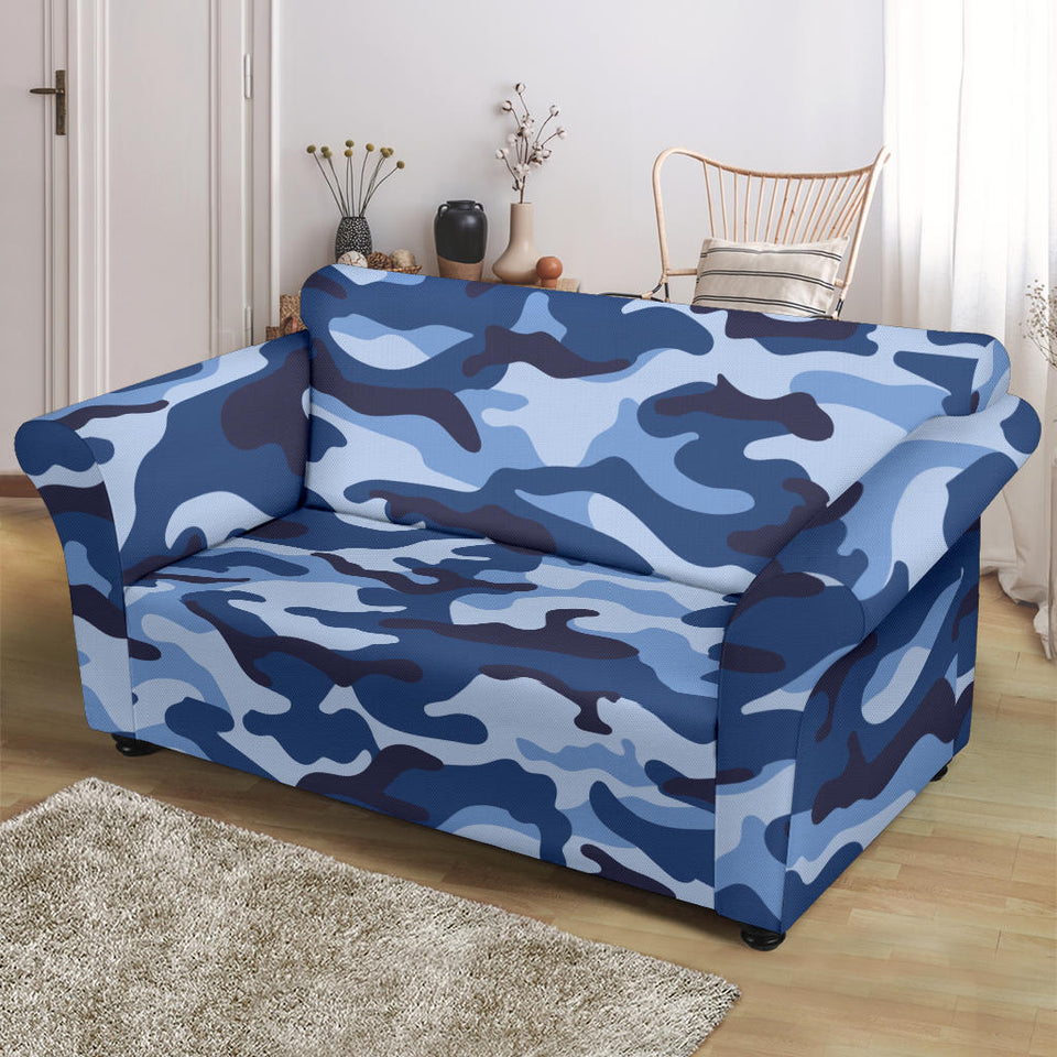 Blue Camo Camouflage Pattern Loveseat Couch Slipcover