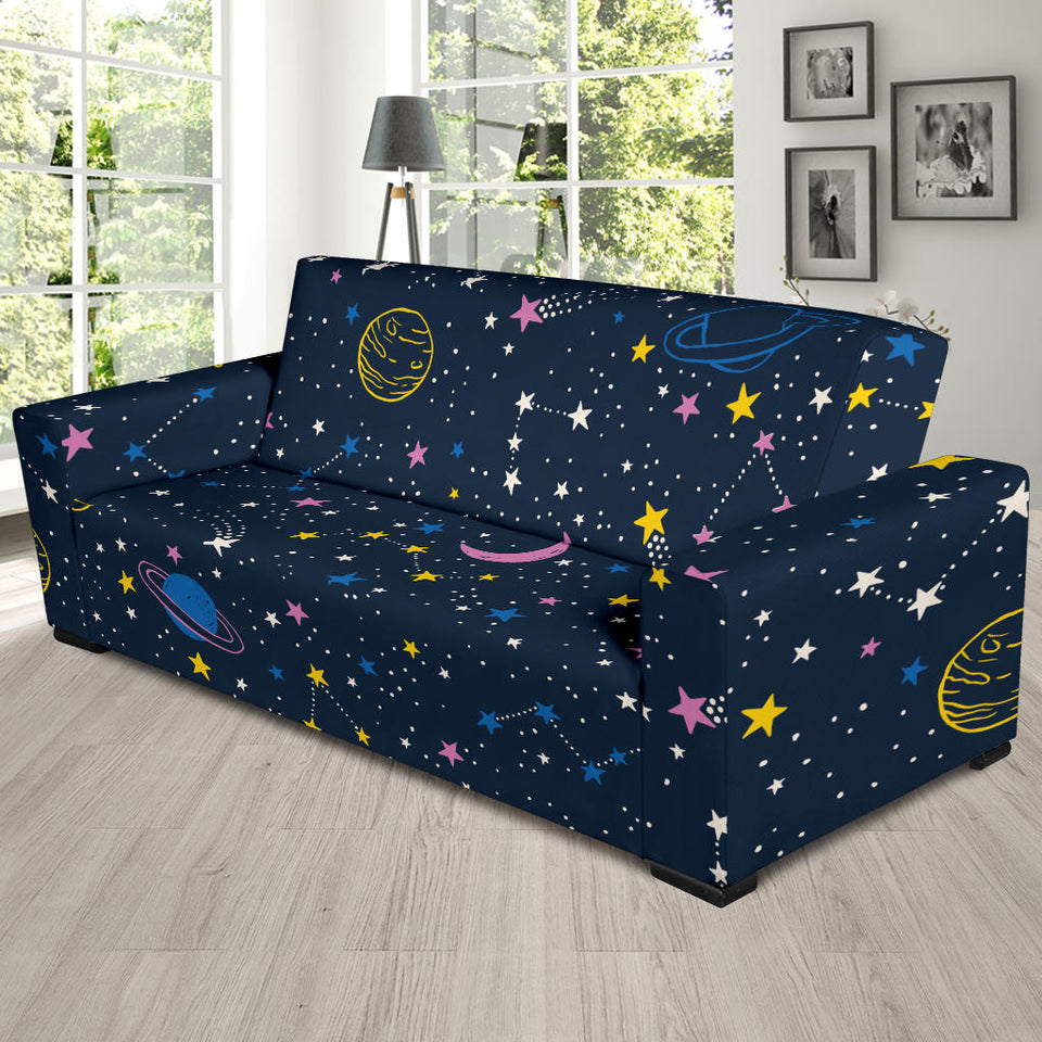 Space Pattern With Planets, Comets, Constellations And Stars Sofa Slipcover