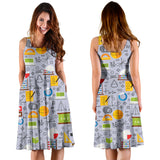 Math Pattern Print Design 04 Sleeveless Midi Dress