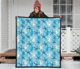 Blue Starfish Coral Reef Pattern Premium Quilt