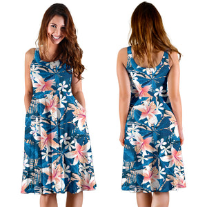 Hibiscus Pattern Print Design 02 Sleeveless Midi Dress