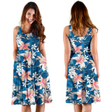 Hibiscus Pattern Print Design 02 Sleeveless Midi Dress