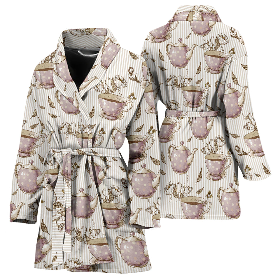 Tea Pots Pattern Print Design 03 Women's Bathrobe