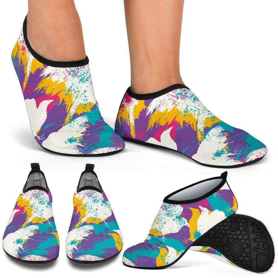 Colorful Crow Illustration Pattern Aqua Shoes