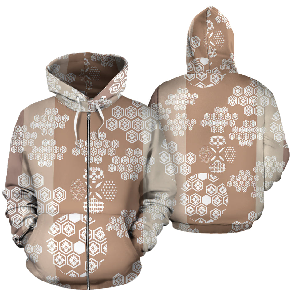 Beautiful Hexagon Japanese  Pattern Zip Up Hoodie