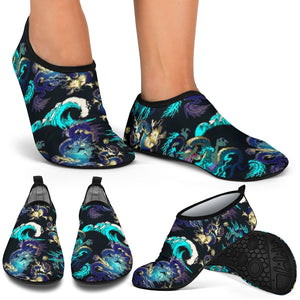 Dragon Sea Wave Pattern Aqua Shoes