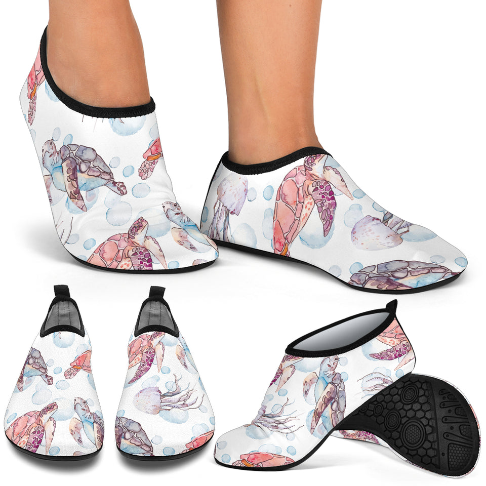 Watercolor Sea Turtle Jellyfish Pattern Aqua Shoes