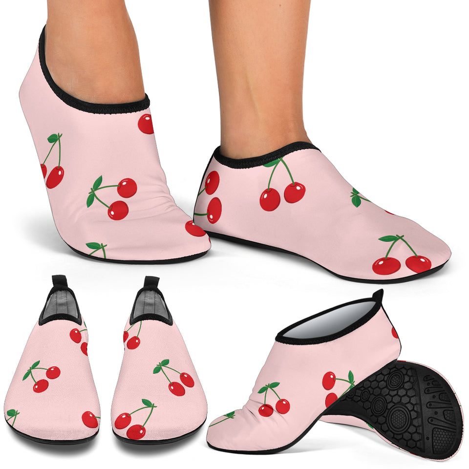 Cherry Pattern Pink Background Aqua Shoes