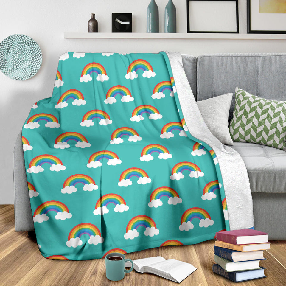 Rainbow Pattern Green Background Premium Blanket