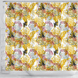 Cool Bee Honeycomb Leaves Pattern Shower Curtain Fulfilled In US