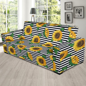 Sunflowers Ribbon Background Sofa Slipcover