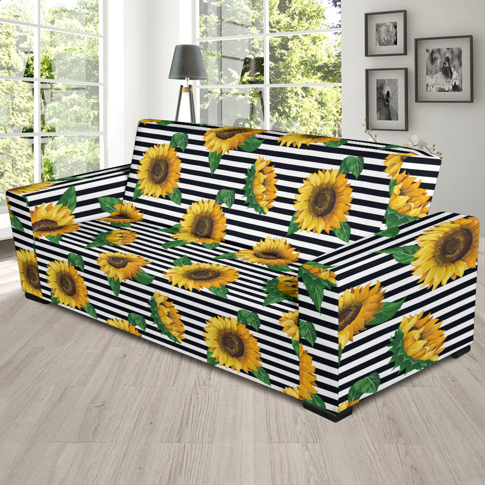 Sunflowers Ribbon Background Sofa Slipcover