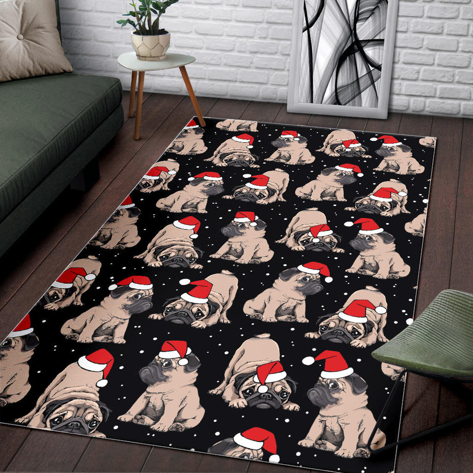 Christmas Pugs Santa_S Red Cap Pattern Area Rug