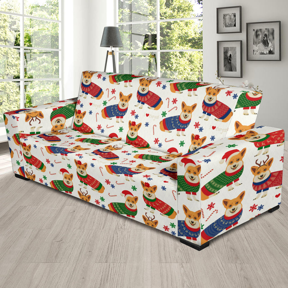 Corgi Christmas Pattern Sofa Slipcover