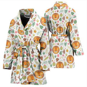 Lion Pattern Print Design 04 Women's Bathrobe