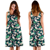 Pelican Pattern Print Design 03 Sleeveless Midi Dress