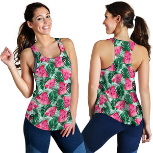 Watermelons tropical palm leaves pattern Women Racerback Tank Top
