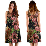 Horse Head Wild Roses Pattern Sleeveless Midi Dress