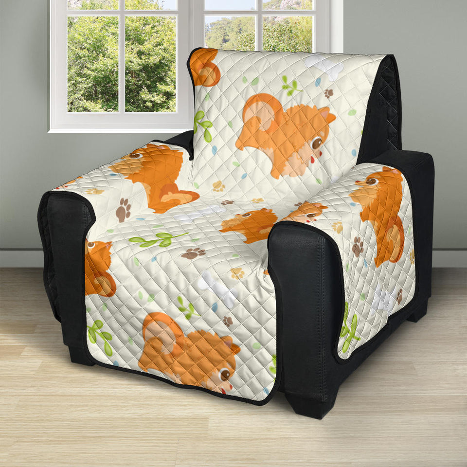 Cute brown pomeranian paw leave bone pattern Recliner Cover Protector