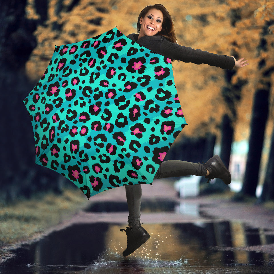 Green Leopard Skin Print Pattern Umbrella