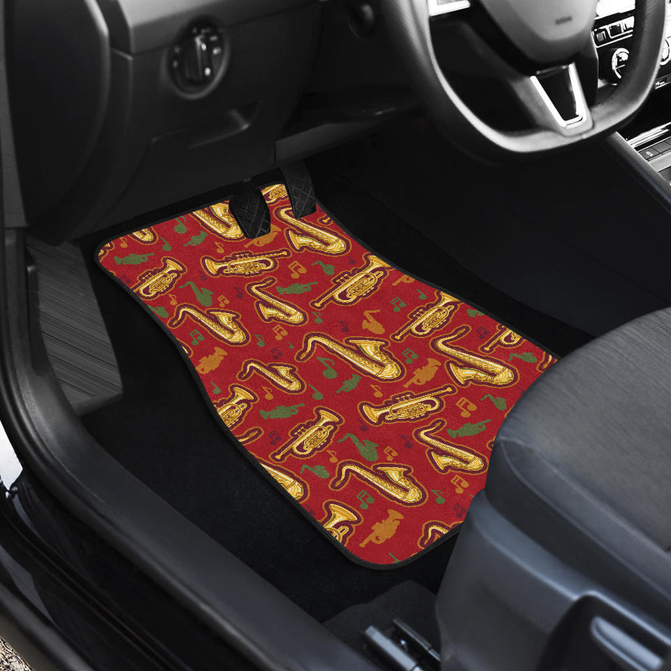 Saxophone Cornet Pattern Red Background Front Car Mats