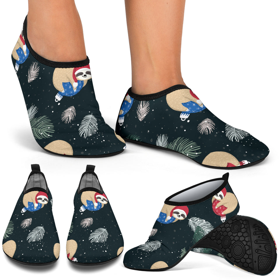 Cute Sloths Sleeping Christmas Ball Santa Hat Pattern Aqua Shoes