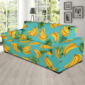 Banana Palm Leaves Pattern Background Sofa Slipcover