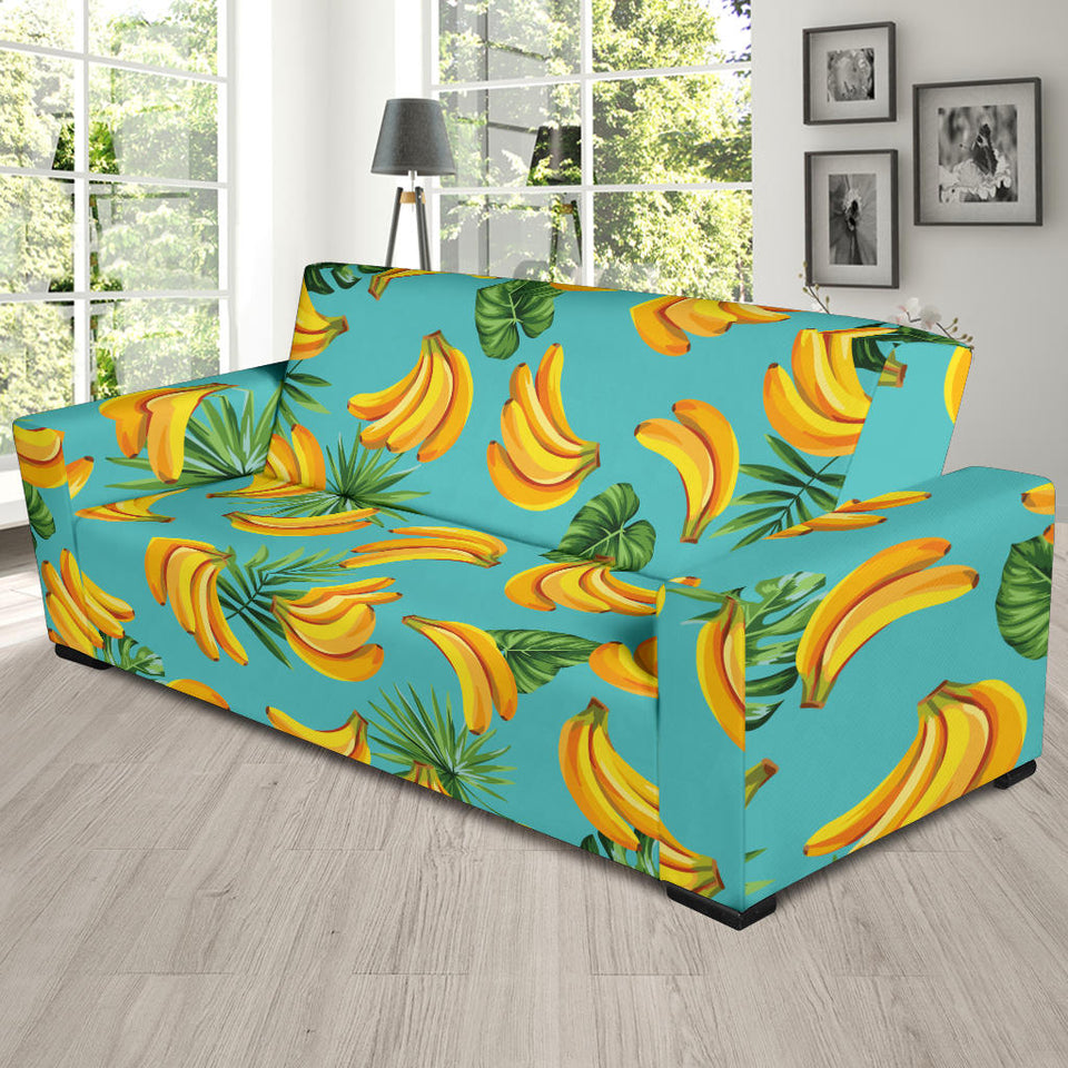 Banana Palm Leaves Pattern Background Sofa Slipcover