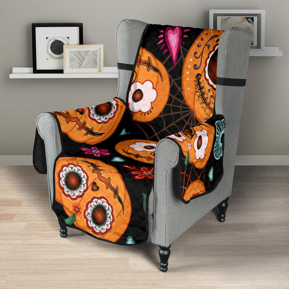 Pumpkin flowers spiderweb Halloween theme Chair Cover Protector