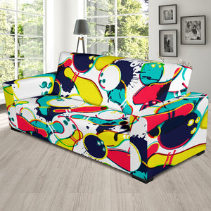 Watercolor Bowling Ball Pins Sofa Slipcover