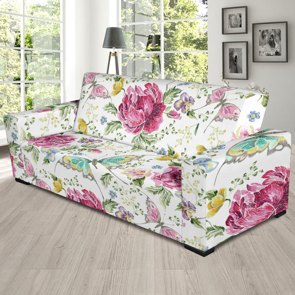 Hand Drawn Butterfly Rose Sofa Slipcover