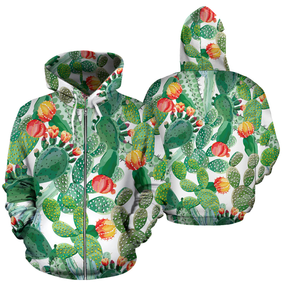 Cactus Design Pattern Copy Zip Up Hoodie