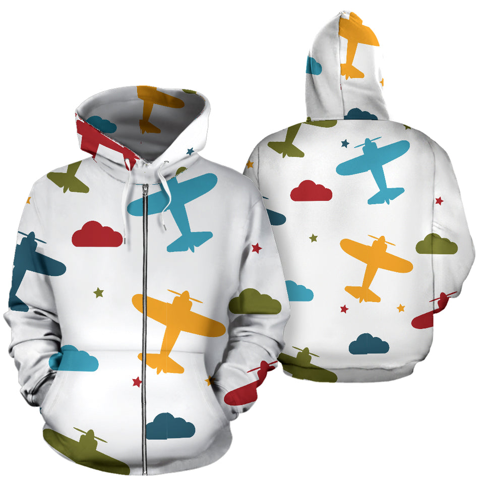 Airplane Star Cloud Colorful Zip Up Hoodie