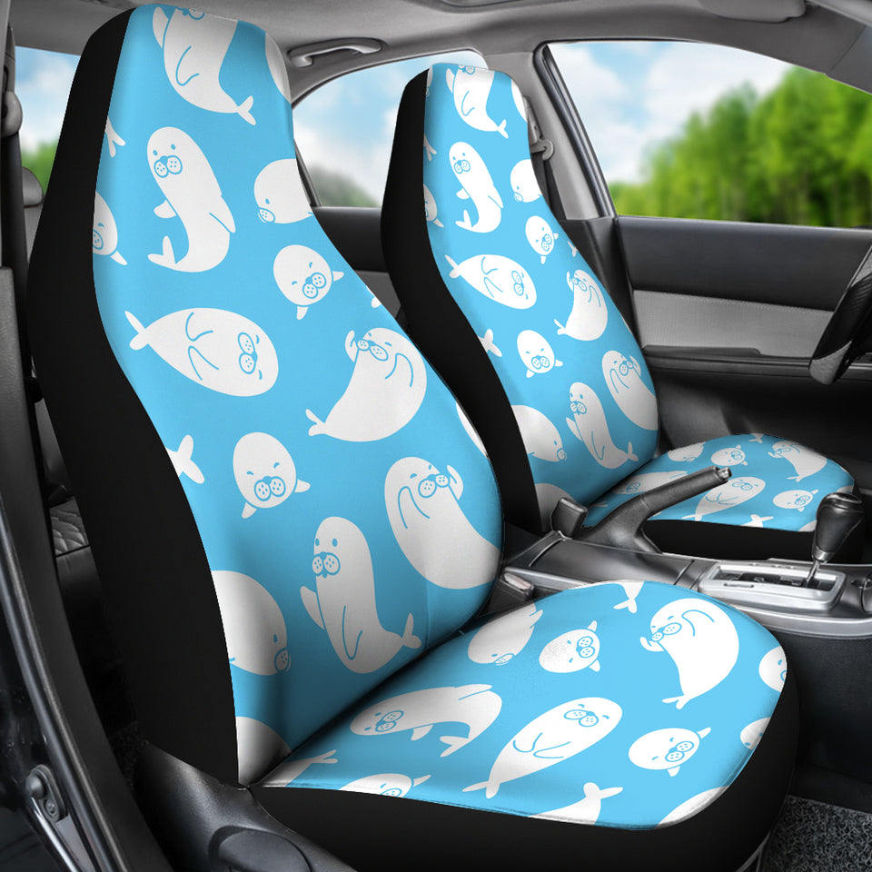 Cute White Sea Lion Seals Pattern  Universal Fit Car Seat Covers